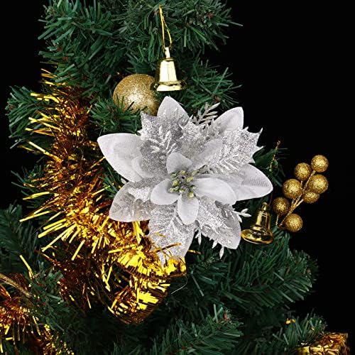Cvijeće božićnog drva Srebrno sjaj Poinsettia umjetni Xmas Cvijeće ukrasi za vjenčanje