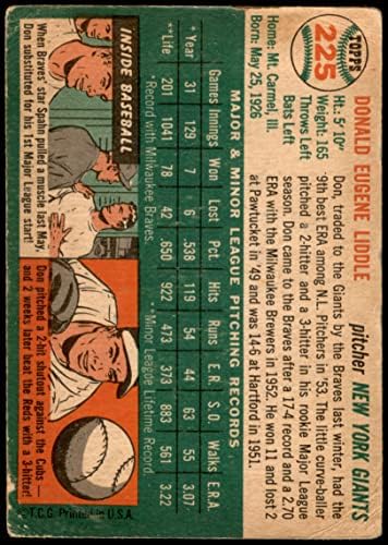 1954. TOPPS # 225 Don Liddle New York Giants Jadni divovi