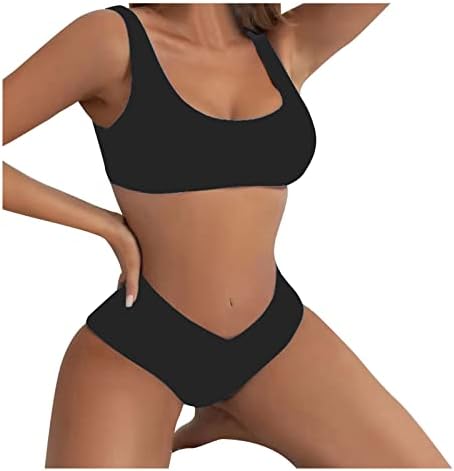 Tange bikini kupaći kostim za žene Push Up jednobojna odjeća za plažu špageti remen V izrez Push Up 2 komada kupaćih kostima