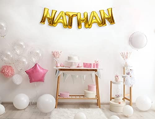 Partyforever Nathan Balloon Banner Big 16 inčni zlatni folijski baloni Pisma za muškarce i dječake Rođendanski ukrasi i materijal