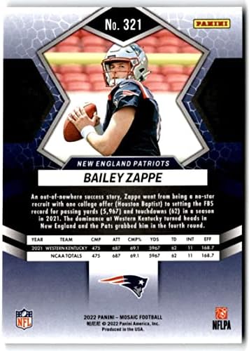 2022 Panini Mosaic 321 Bailey Zappe Rc Rookie New England Patriots NFL fudbalska trgovačka kartica