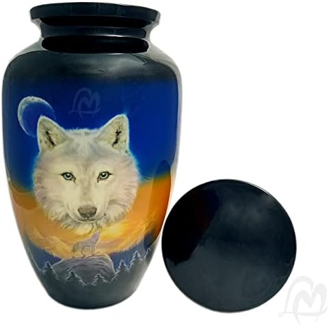 Ljubavni memorijali Kremacija URNS - Divan vuk sa mjesecom urnu za odrasle u urnu za ljudski pepeo - pogrebna urna - 10,5 x 6 , vuk