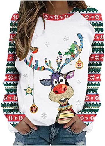 LED Reindeer Rudolph božićnih džempera za žene dugih rukava za duge rukave Fall Funny Elk Print Crewneck Dukseri
