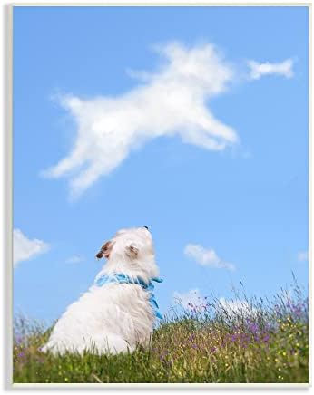 Stupell Industries White Dog Gledanje oblaka koji progone kost, dizajn Michael Quackenbush