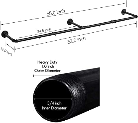 SERENITA Heavy Duty 1 Super dugi industrijski stalak za odjeću za cijevi, viseća šipka za ormar, višenamjenski montiran na zid