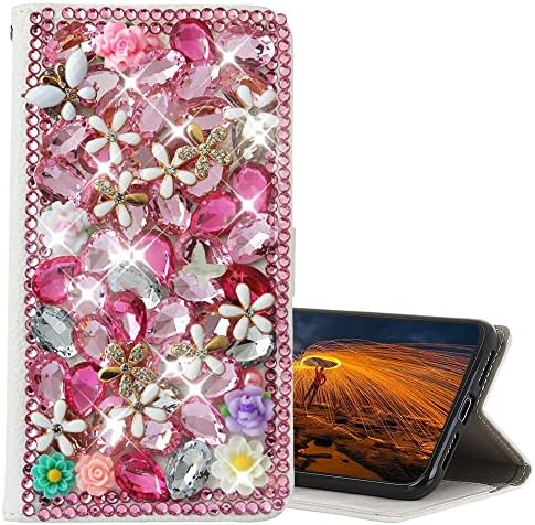 Glitter Wallet futrola za telefon kompatibilna sa iPhone XR 2018, AS-Zeke 3d ručno rađena serija cvijet cvjetni leptir vještački dijamant