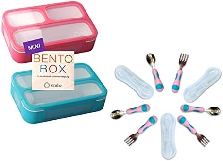 Kinsho Mini Bento 2 Pack + podudarna toddler set pribora, ružičasta plava