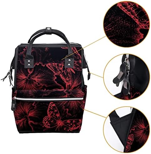 Guerotkr putnički ruksak, vrećice za pelene, ruksak pelena, crni crveni leptir cvijet Vintage Art