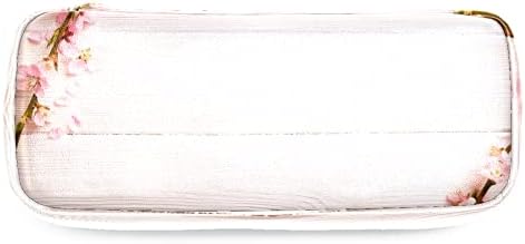 Ružičasti cvjetovi na bijeloj drvenoj kožnoj olovci za olovke za olovke sa dvostrukim zatvaračem torba za pohranu za pohranu za pohranu
