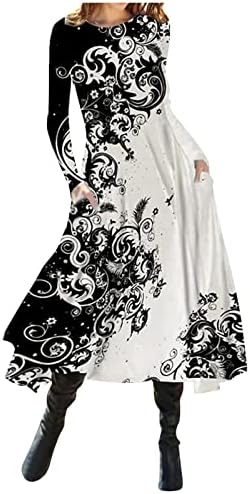 Zefotim casual haljine za žene 2023 cvjetni rubl s dugim rukavima Flowy V izrez Maxi haljina modna sunčana boho cvjetova haljina