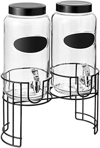 Circleware Dumont tabla Double Yorkshire Mason Jar Glass dozatori za piće sa metalnim postoljem, stakleno posuđe za vodu, ledeni čaj