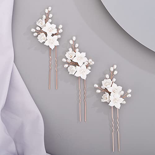 Chargances 3pcs bijeli cvijet biserne igle za kosu Bridal Rose Gold Pearl perlice za kosu ručno rađeni vjenčani Dodaci za kosu za