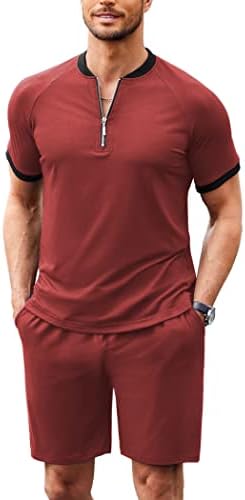 Coofandy muške 2 komada odijelo za pamučno tromjesečje zip majica i kratke hlače Postavite casual atletsko odijelo Ljetni trenerke