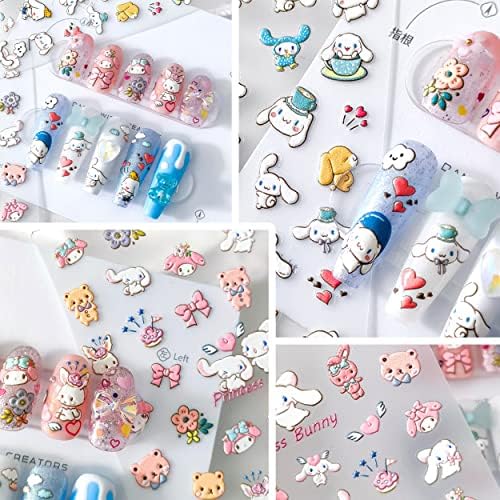 Roffatide Anime Cartoon Cinnamoroll naljepnice za nokte naljepnice 5 listova 3D samoljepljivi DIY Nail Art ukras Set slatki dizajn