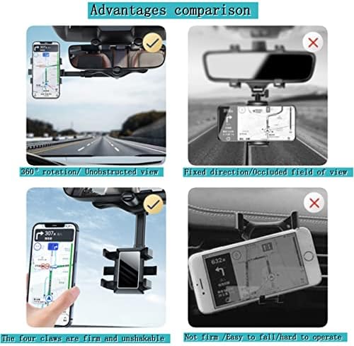 2 komada 360 ° Držač za zrcalo, univerzalan nosač za rotirajuće i uvlačenje automobila, višenamjenski nosač zadnjeg telefona za sve