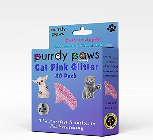Purrdy Paws 6 Month Supply meke kape za nokte za mačke Pink Glitter srednje-Extra ljepila