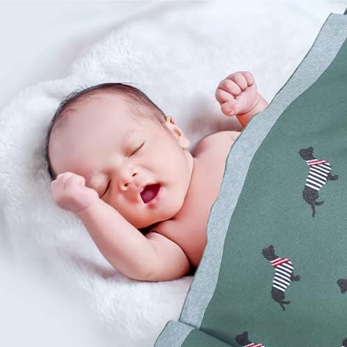 Opewod Baby pokrivač pletena pamučna mekana ćebad za novorođene dječake djevojke slatka psa jazavčasto 30x40 inča zelena