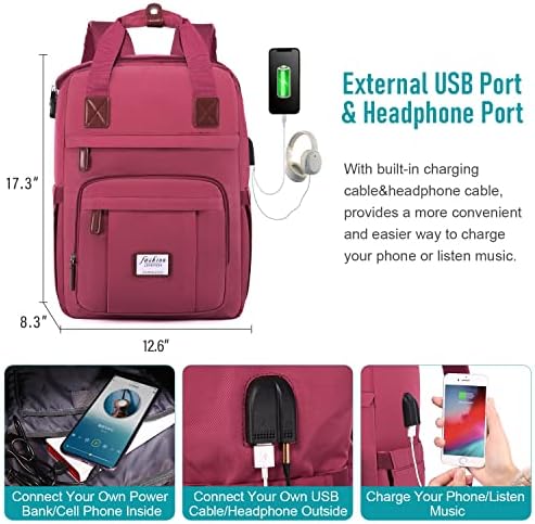 LOVEVOOK ruksak za Laptop za žene, 15,6 inčni računarski ruksak protiv krađe sa USB priključkom za punjenje, vodootporna medicinska sestra slatka torba sa bravom, Crvena