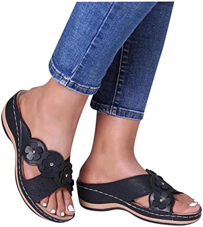 Papuče za žene Vintage Cross Open Toe Slide Floral Decore Wedge sandale na otvorenom za hodanje Flops ljetne cipele