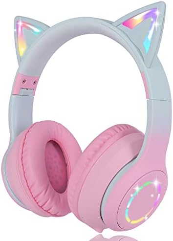 Flokyu bežične slušalice Cat EAR LED svjetlo Up Bluetooth igre za igranje za djecu / djevojčice / žene, promjena boje preko ušim za