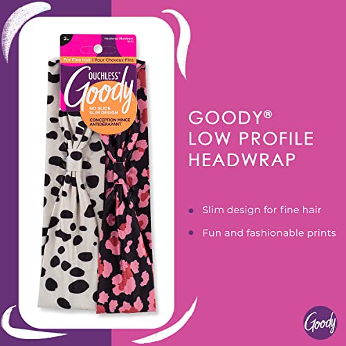 GOODY Low Profile Headwraps za finu kosu - 2 Count, Cheetah-udobna i elegantna tkanina neće povući, zakačiti ili oštetiti kosu - dodatna