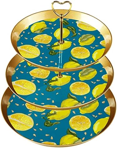 Zmajbtu 3 rake sa zlatnim štapom Plastična razina desertna toranjska ladica svježi limun voće žuto zeleno lišće plavo voćne slatkiše