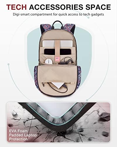 BAGSMART putni ruksak za laptop žene, 15,6 inčni ruksak za Laptop protiv krađe sa USB priključkom za punjenje vodootporan povremeni ruksak koledž torbe za knjige računarski ruksak za posao, prošiveni Paisley