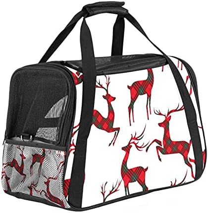 Pet Carrier Božić bešavne uzorak sa Jelena na Tartan pozadini meko-Sided pet travel Carriers za Mačke, Psi Puppy Comfort prijenosni