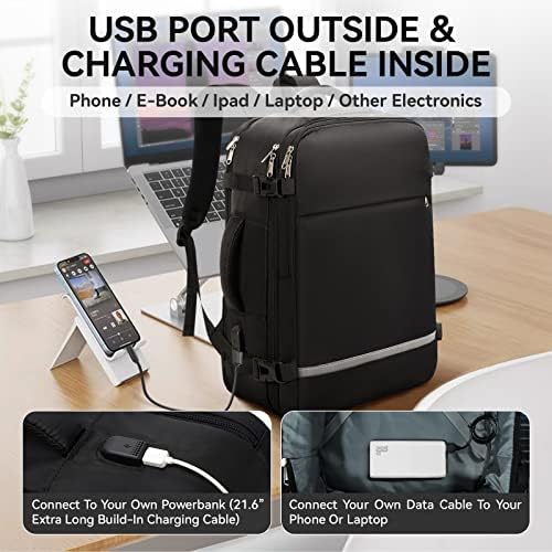 XJ-Home muški putni ruksak za Laptop sa USB priključkom za punjenje, ručni ruksak aviokompanija odobrena sa pretincem za Laptop od 17,3, Fakultetska torba Casual Daypack za Weekender Business planinarenje, Crna