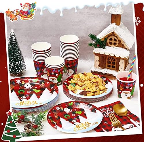 Suclain PCS božićna zabava isporučuje božićne tanjure i salvete postavljene božićne ploče za božićne zabave 9 oz šolje, salvete za