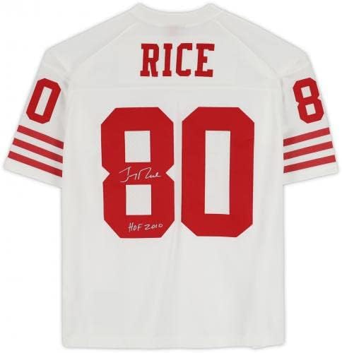 Jerry Rice San Francisco 49ers Autographing White Mitchell & Ness replika sa natpisom Hof 2010 - autogramirani NFL dresovi