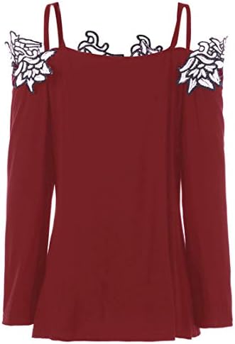 Mikey Store Fashion Womens Dugi rukav čipka za dugih rukava Applique Hladne ramene bluze