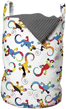 Ambesonne Gecko torba za pranje veša, gušteri u stilu crtanog filma sa spiralnim repovima i jezicima šarene tačke uzorak kućni ljubimac,