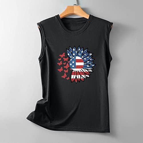 Vrhovi rezervoara za suncokret za žene Patriotska grafička majica 4. jula Ljetni rukavac bez rukava TEE USA Flag ženske tenkove