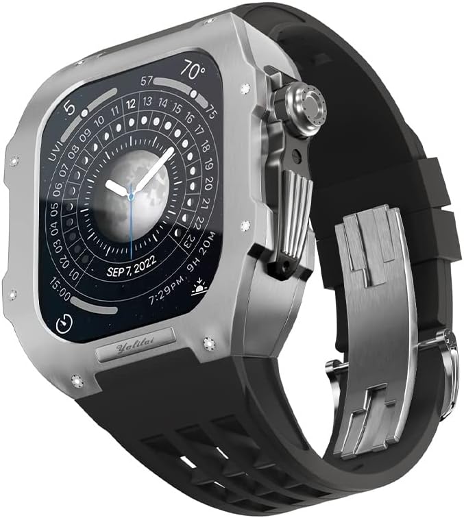 Neyens luksuzni sat, za Apple Watch 6/5 / SE / 4 Serijsko titan Case + fluororberni luksuzni sat za sat za iWatch 44mm Watch Band