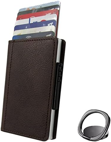 Pop Up minimalistički kožni novčanik - Stealth držač kartice sa džepom za kožni novac - RFID blokada - tanka metalna futrola za bankovne