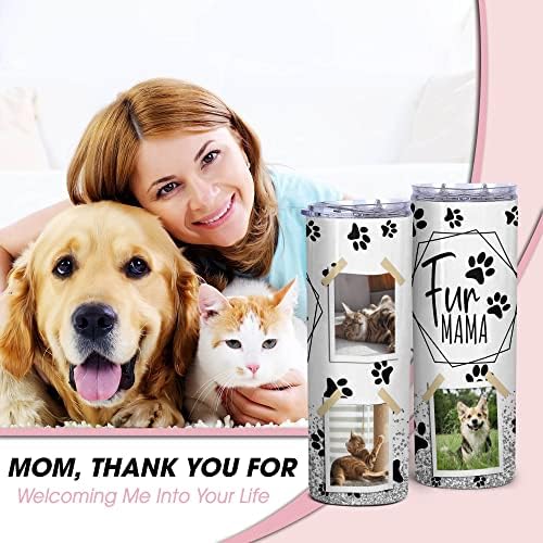 LASFOUR personalizovana Fur Mama 20oz čaša od nerđajućeg čelika sa poklopcem - pokloni mama za mačke psa za žene - Pokloni vlasnika