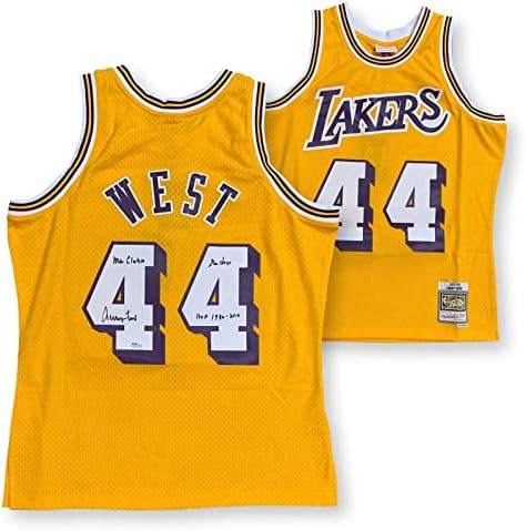Jerry Zapadno autogramirani Lakers potpisao je Mitchell Ness Jersey Hof Logo Psa Zlat - autogramirani NBA dresovi