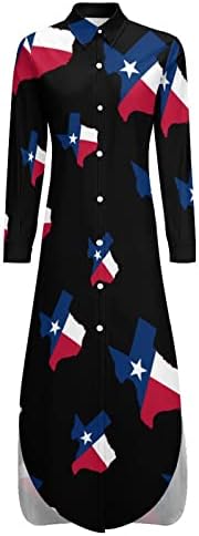 Teksaška državna zastava karta košulja haljina Dugi rukav dugme dole haljina Casual labave Maxi haljine za žene