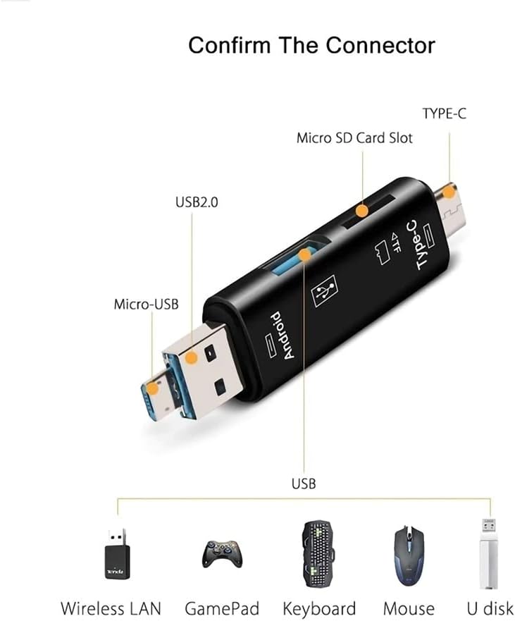 5 u 1 multifunkcionalni čitač kartica kompatibilan sa Samsung Galaxy S23 ima USB Type-C/MicroUSB / Tf / USB 2.0 / čitač SD kartica