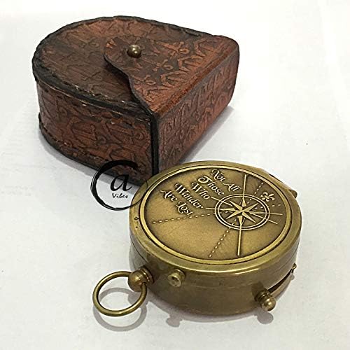 AV pomorski mesingani kompas sa kožnim futrolom - pokloni za oca / majku / muškarce / žene