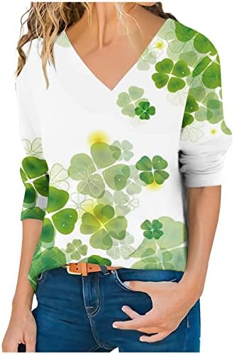 Plus Size St Patricks Day majice za žene seksi V vrat Shamrocks štampani vrhovi 2023 prolećna majica dugih rukava