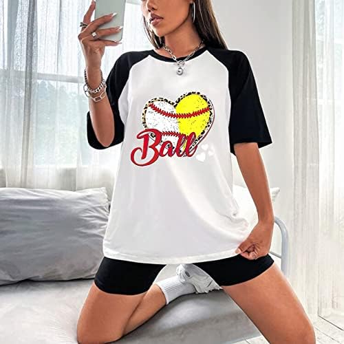 Ljetni vrhovi za žene okrugli vrat majica modni kratki rukav za bejzbol tine, vrhovi labavih ležernih bluza Tunika
