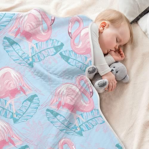 Swaddle pokrivač Flamingo džungla ostavlja pamučnu pokrivaču za novorođenčad, primanje pokrivača, lagane meke prekrivač za krevetiće,