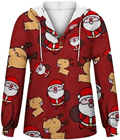 Ženske ružne božićne dukseve dugih rukava četvrt zatvarača Zip pulover Fall Tops Cartoon Santa V retctrenswing dukseri
