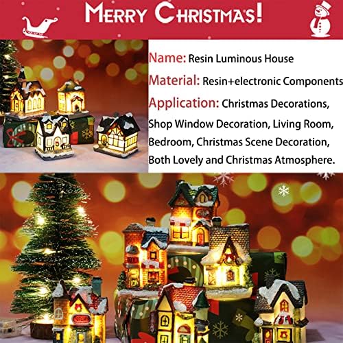 Antque Božićna mini kuća ukras tablice, LED osvijetljena seoska lutka figurica, umjetna božićna kuća minijaturna božićna kuća za božićne
