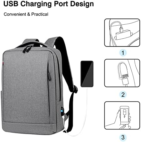 Fandare Laptop ruksak Poslovni paketi Travel Travel Put Veliki ruksak sa USB punjenjem Port College školska torba odgovara 15,6 inčnim laptop-vratima za muškarce Vodootporna ranac svijetlo sive boje