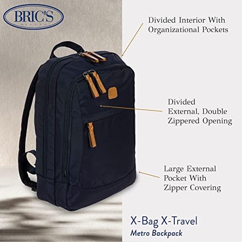Bric's X-Travel Metro ruksak - 15 inčni - putnički ruksak za žene i muškarce - dizajnerska torba sa velikim džepovima - mornarica