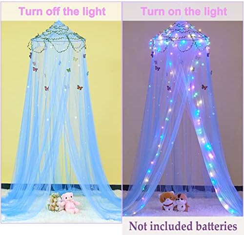 Fiobee krevet za djecu za djevojke kreveti za zavjese sa LED svjetlima komarca mosquito neto DIY princeza Soba Dekor sa zvijezdama leptiri za djecu, plava