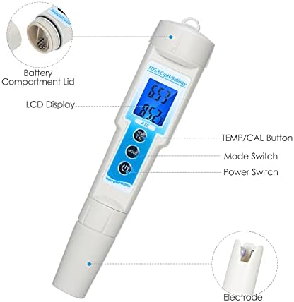 Xixian 5-in-1 pH metar vodootporni višenamjenski TDS / EC / PH / Slanost / temperaturni mjerač vode Tester za kvalitet vode Plavo